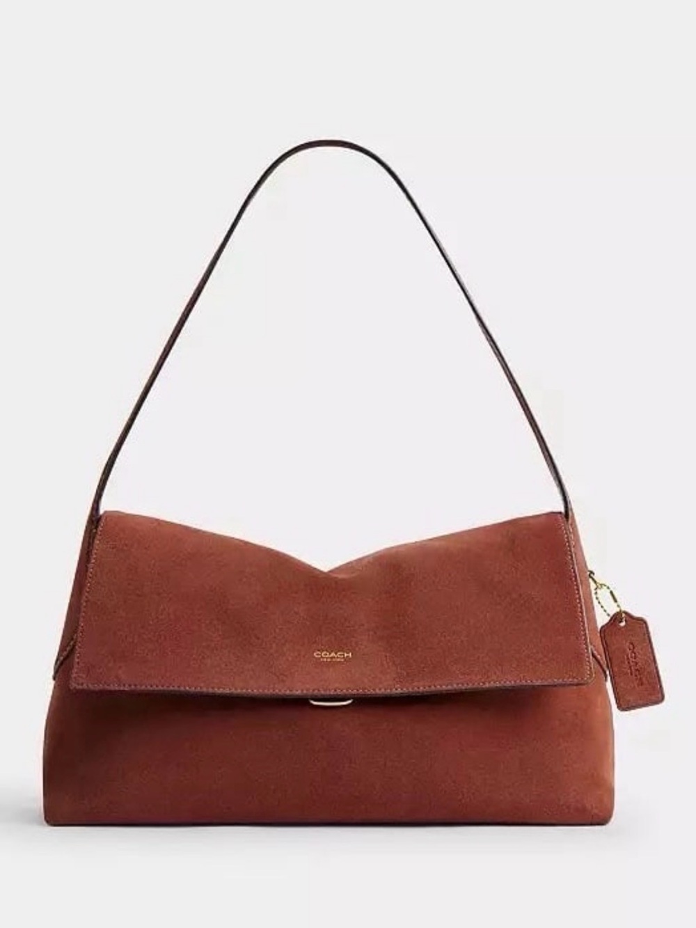 Coach Chelsea Shoulder Bag 36 in Brass/Clay Orange/Brown Suede & Leather NWT